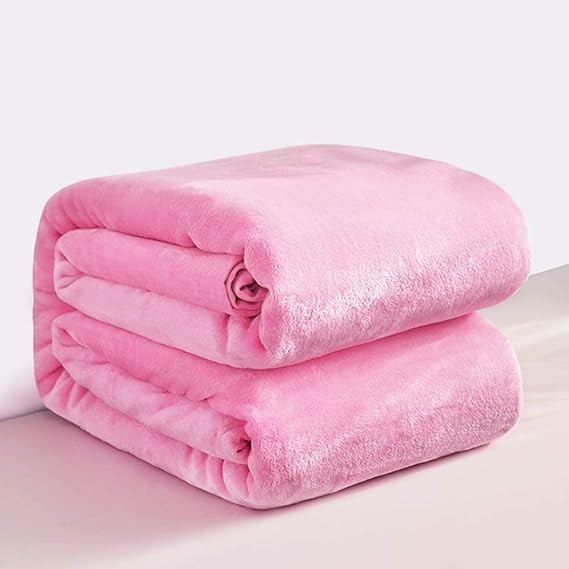 Micromink Pompom Fringe Summer Single Blanket -Soft Comfortable Breathable & Multi-Purpose-Pink