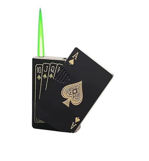 Refillable Metal Side Slider ikka Print Windproof Jet Flame Pocket Lighter Cigarette Lighter Stylish Look Antique Lighter (Black) (Black)