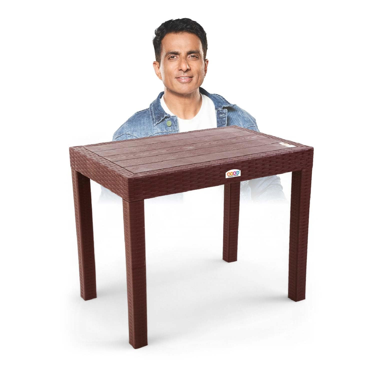 AVRO FURNITURE Nexa Dining/Office Table | Wooden Texture on Top | Sturdy Legs | Export Quality Plastic | Tested with 200 kg Weight | Small Dining Table for Home| Brown Colour