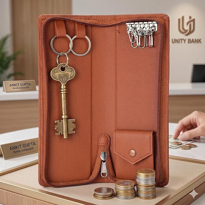 Key Case – PU Leather Locker Key Holder with Keychain & Secure Zip Compact Key Holder with 6 Hooks & Zipper Closure for Men & Women