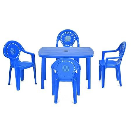 Nilkamals Kids Roleplay Table and Chair Set, 4 Chairs and 1 Table, Durable Plastic Furniture for Playroom, Study, Activity, Indoor Use, Lightweight, Strong Build (Blue)
