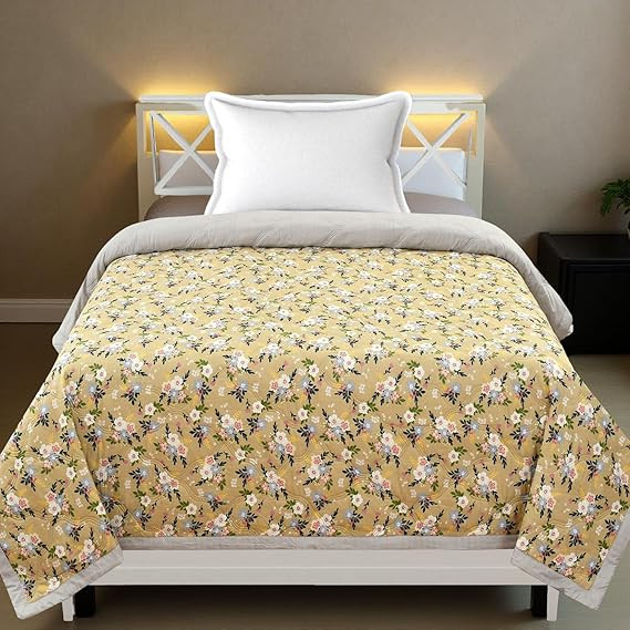 Luxury Ultrasonic Punch AC Comforter Blanket – Quilted Microfiber Floral Pattern, Breathable All‑Season Blanket for Bedroom, Travel (Singled Bed,228x152 CM) (Mustard Yellow)