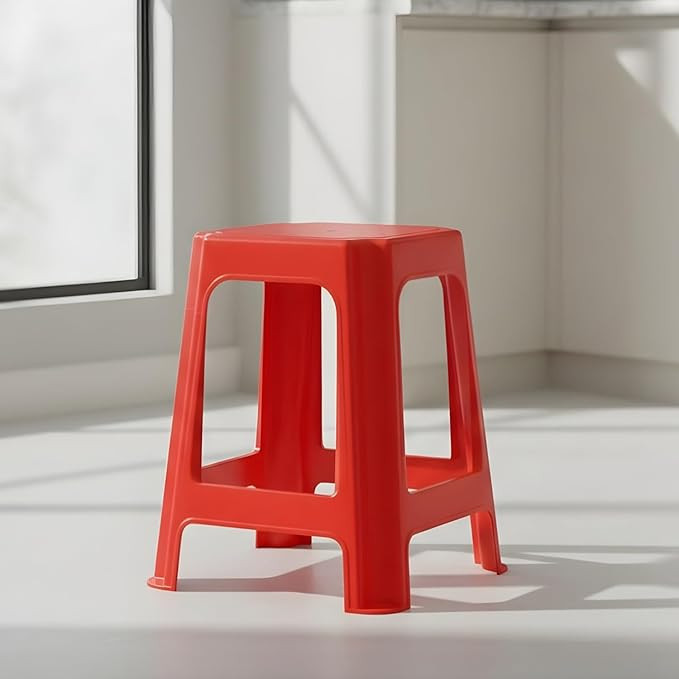 Nilkamal STL07 Strong and Durable Plastic Seating Stool for Home | Bedroom | Bathroom | Kitchen | Living Room | Office | Adult | Children's & Garden Stool with high Load Capacity (Bright Red)