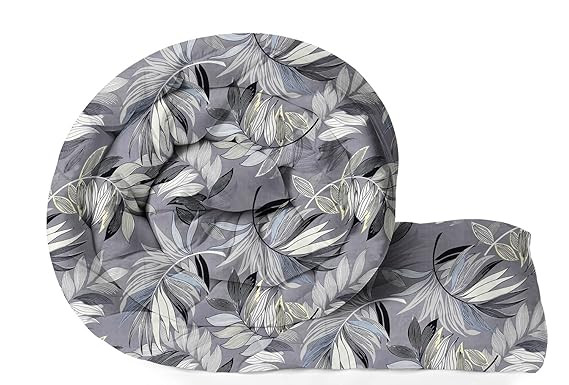 220 GSM Reversible Microfiber AC Comforter/Duvets for Mild Winter | All Season King Size 3 Layered Quilted Blanket for Double Bed (220 cm x 240 cm, Floral, Grey and Black)