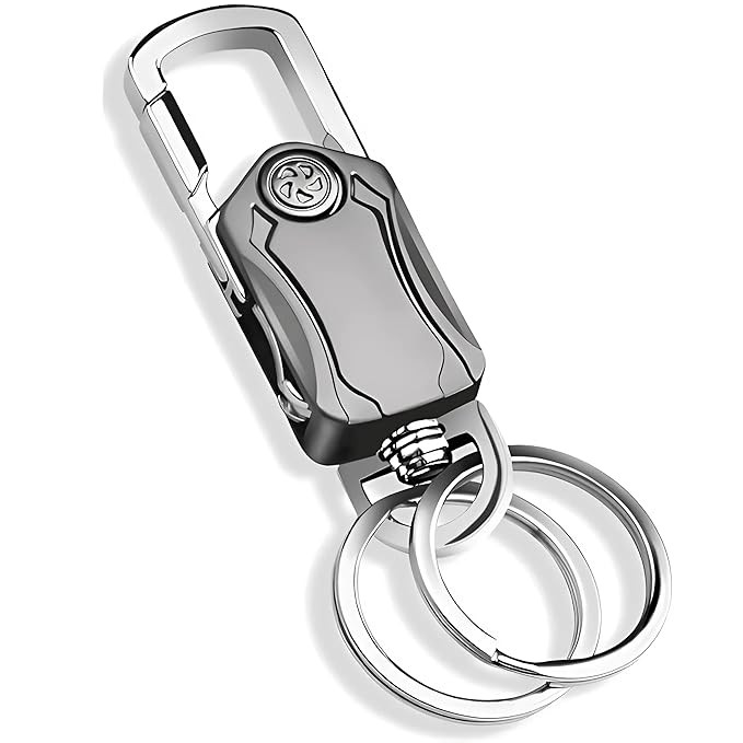 DHAVAL 5-in-1 Stylish Keychain for Women & Men - 360° Rotation Carabiner with Bottle Opener, Phone Holder, and Decompression Spinner Durable Zinc Alloy Multi-functional Keychain bike and car, Silver