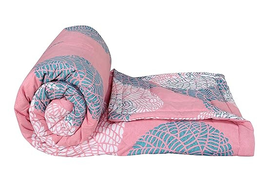 Super Soft Microfiber 220 GSM AC Comforter Double Bed Blanket/Duvet/Dohar for All Weather/Seasons (90 x 95 Inch, Pink Light Green)