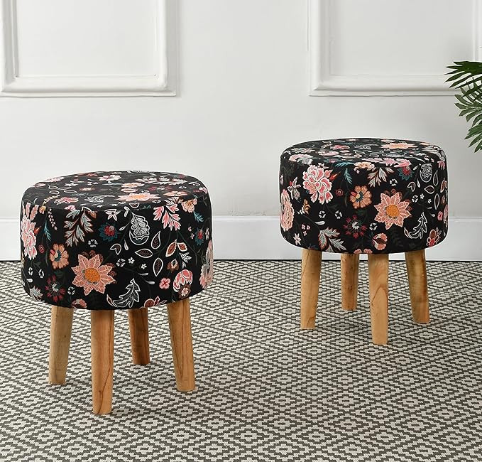 Ottoman Stool Set of 2 Puffy Stool for Living Room Pouffes for Sitting Ottoman Pouffes Sitting Stool for Living Room 15 inch (Black)
