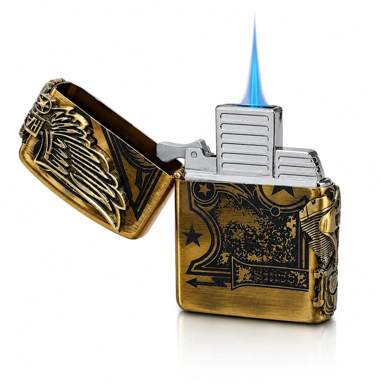 Eagle Jet Flame Lighter – Windproof Butane Torch Lighter, Refillable Single Jet Blue Flame, Retro Metal Cigarette & Cigar Lighter for Men, Camping, Outdoor & Gift Use