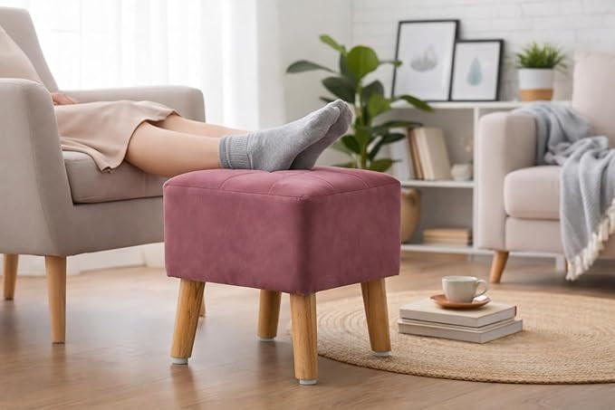 Premium Velvet Ottoman Footstool | Durable Solid Wood Legs | Foot Rest Puffy for Living Room, Makeup Table, Side Table & Pouffe Home Décor | 30 x 30 cm (12 x 12 Inch) | Gajri