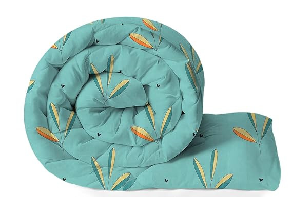 220 GSM Reversible Microfiber AC Comforter/Duvets for Mild Winter | All Season King Size 3 Layered Quilted Blanket for Double Bed (220 cm x 240 cm, Floral, Mint Green)