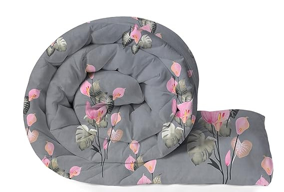 Super Soft Glace Cotton Microfiber 220 GSM AC Comforter Double Bed Blanket/Duvet/Dohar for All Weather/Seasons (90x95 Inch, Dark Blue/Silver White)