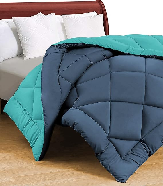 Microfibre All Season/AC/Summer Solid Reversible Double Bed Comforter Blanket | Blanket | Dohar | Duvets - (220 GSM, Teal and Blue)