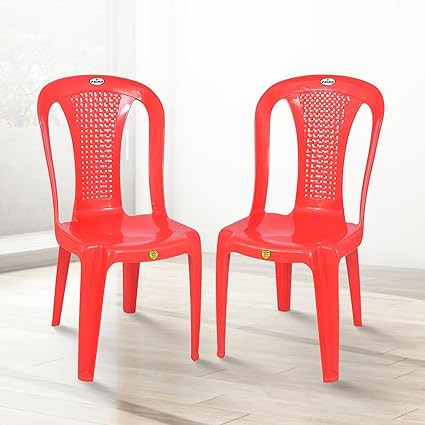 Prima Plastic Chair for Living Room | Set of 2 | Chair for Home, Living Room, Multipurpose | Stackable Chair Without Arm | 100% Virgin Plastic | Chair 4003 (Red Colour)