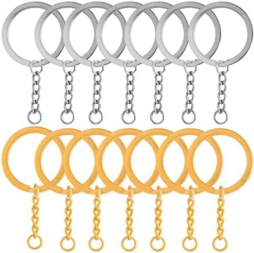 Gold/Silver Color Metal Split Keychain Ring Parts - 30 Key Chains 25mm with 26mm Chains and 30pcs Open Jump Ring for Craft