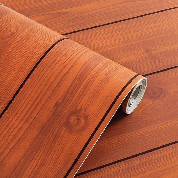 Self Adhesive Wallpaper Waterproof Vinyl Stickers Wooden Door Wardrobe Desktop PVC Wall Papers-18''x 120''inch (Wood Board 2)