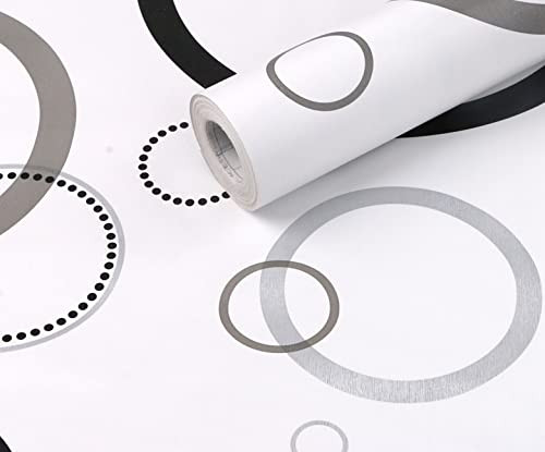 Self Adhesive Wallpaper Waterproof Vinyl Stickers PVC Wall Papers (18''inches x 120'' inches) (White Circle)