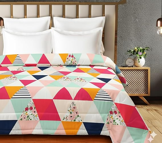 220 GSM Microfiber Blanket Single Bed for Winter Reversible AC Comforter/Blanket for Winter/Quilt/Duvets for ac Comforter Single Bed Size (228 X 152 cm) Geomatric Multi