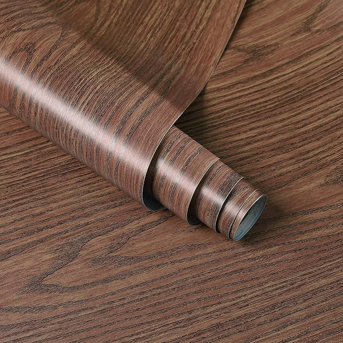 Self Adhesive Waterproof & Oil Proof Wallpaper PVC Vinyl Wall Stickers Papers (45x 304cm) (Walnut Brown)