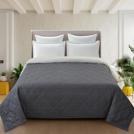 Satin Striped Comforter Double Bed | 220 GSM|Quilt AC Blanket for Double Size Bed All Season|Reversible Super Soft Microfiber Blanket |Lightweight, Soft & Cozy,90x90 Inches