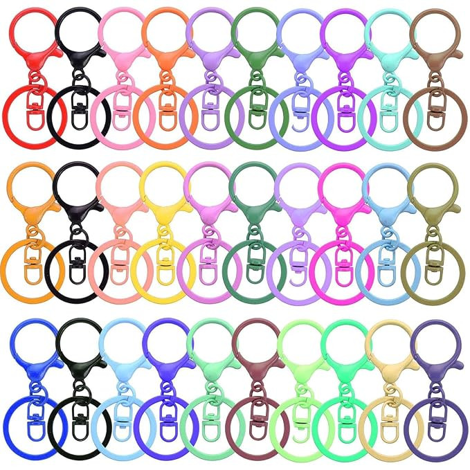 30Pcs Keychain Rings, Colorful Lobster Clasps for DIY Keychain Making Kit, Multipurpose Key Rings for Crafts and Home Organization, Mixed Colors Metal Keychain Hooks