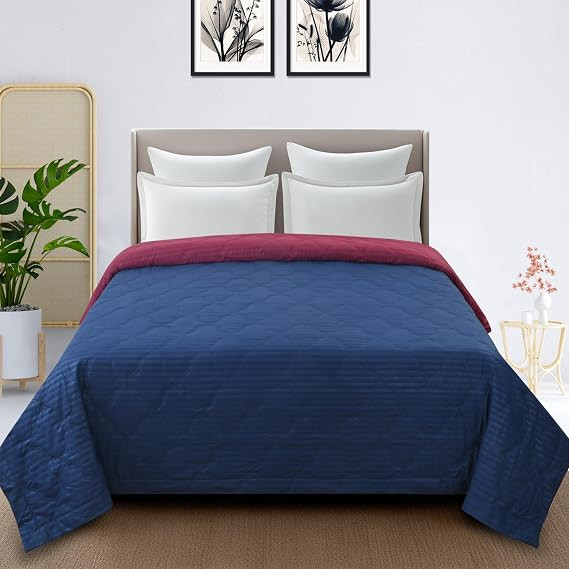 Satin Striped Comforter Double Bed | 220 GSM|Quilt AC Blanket for Double Size Bed All Season|Reversible Super Soft Microfiber Blanket |Lightweight, Soft & Cozy,90x90 Inches