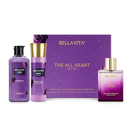 BELLAVITA The All Heart | Perfume for Woman | Gifts for Woman | with Body Mist 150ml, Shower Gel 250ml and EDP Perfume 100ml | Floral, Fruity Premium Fragrance | Long Lasting Gift Set
