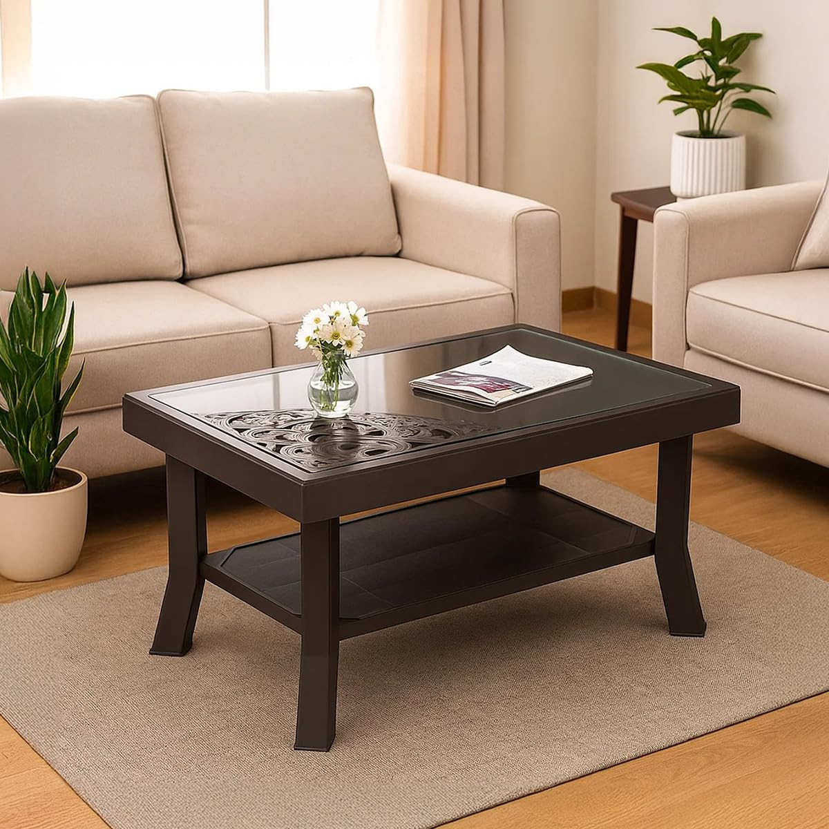Nilkamal CNTBL2CG Contemporary Center Coffee Table/Tea Table/Teapoy for Home/Living Room/Office & Outdoor. (Weather Brown)