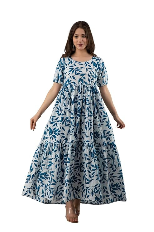 Womens Cotton Printed Anarkali Tiered Kurti