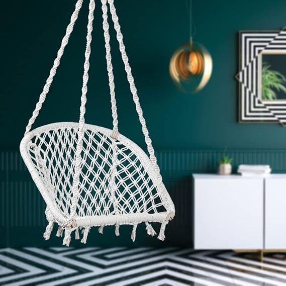 Cotton Premium D-Shape Swing Chair/Hanging Hammock for Home, Office, Indoor, Outdoor, Balcony, Garden/Patio Swing Chair for Kids & Adults (60 x 60 x 150 cm, Pure White)