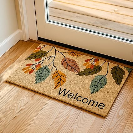 Coir Door Mats for Home Entrance | (60x40 cm), Welcome Leaf | Thick Anti-Slip Doormat with PVC Back | Ideal for Indoor, Outdoor, Patio, and Office | Durable and Easy to Clean