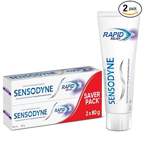 Sensodyne Toothpaste Rapid Relief | Fast Sensitivity Relief Tooth Paste Combo Pack - 160gm (80gm x 2) | Fresh Taste | Dentist Recommended