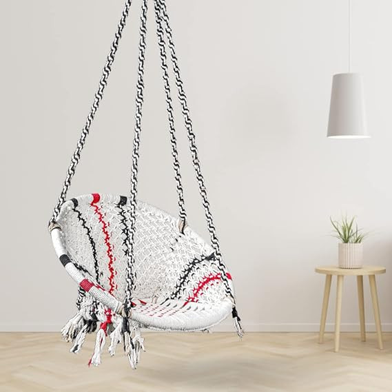 Cotton Premium Round Swing Chair/Hanging Hammock for Home, Office, Indoor, Outdoor, Balcony, Garden/Patio Swing Chair for Kids & Adults (60.8 x 60.4 x 140 cm, Multicolor)
