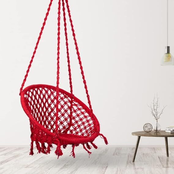 Swing for Adults/Cotton Round Swing for Adults/Jhula for Adults/Perfect Round-Shaped Swing Chair/Swing for Balcony(Color - Red, Without Accessories)