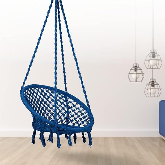Swing for Adults/Cotton Round Swing for Adults/Jhula for Adults/Perfect Round-Shaped Swing Chair/Swing for Balcony(Color - Blue, Without Accessories)