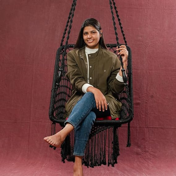 Polyester, Polyester Blend Premium Large Swing Chair Hanging Hammock Chair for Home, Indoor, Outdoor, Patio, Balcony, Garden/Jhula for Adults/Free Accessories Included (Rectangle Black)
