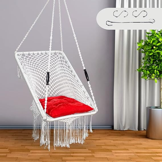 Polyester, Polyester Blend Premium Large Swing Chair Hanging Hammock Chair for Home, Indoor, Outdoor, Patio, Balcony, Garden/Jhula for Adults/Free Accessories Included (Rectangle White)