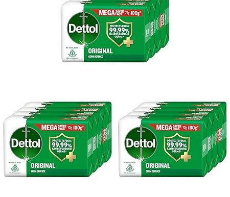 Dettol Original Bathing Soap Bar with 12 HR protective shield (1200gm) | Kills 99.99% germs, 100g - Pack of 12