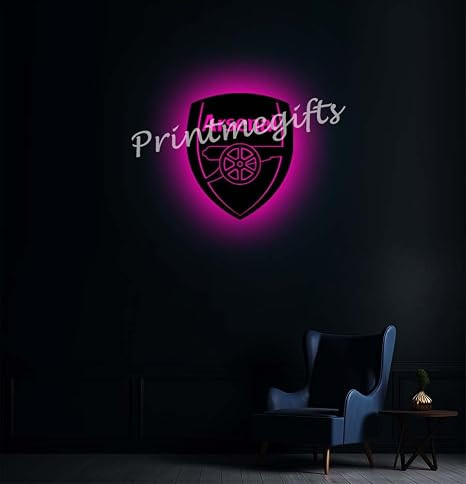 Stylish Wooden 3D Wall Art Football Team Logo Design LED Backlight Lamp for Game Lovers Kids Room Decorative Wall Design for Living Room, Bedroom, 12x12 Inch