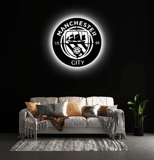 Aesthetic casa 3D Football Team Logo Led Multicolour Backlight Wooden Wall Art Lamp for Bedroom & Living Room (12x12 inch)