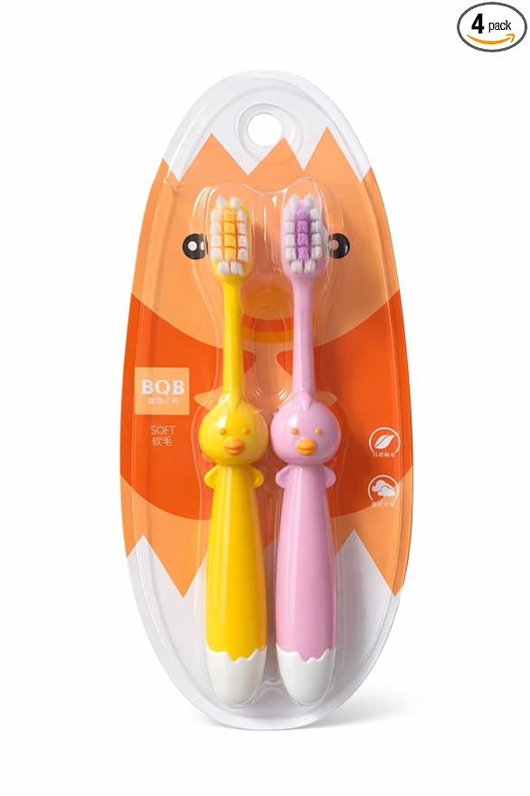 Duck Shape Kids Toothbrush (Pack of 2 - Pink & Yellow) | Extra Soft Bristles for Sensitive Gums | BPA-Free Manual Toothbrush for Boys & Girls (Age 2-10 Years) | Training Toothbrush with Easy Grip Handle