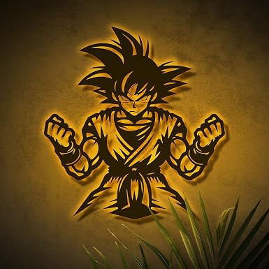Goku Wooden Neon Light Backlit Wall Art Anime Dragon Ball Z LED Decor 3D Light Art for Home Bedroom Office Gaming Room and Gifts (yelllow, s)