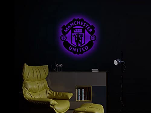 Stylish Wooden 3D Manchester United Football Team Logo LED Backlight Wall Art Backlight Lamp | Game Lovers Kids Room Decorative Wall Art Design for Living Room, Bedroom, 18x18 Inch
