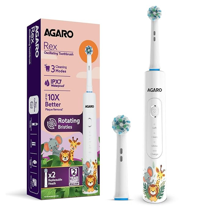 Oscillating Kids Electric Toothbrush, 3 Cleaning Modes, Oscillating Round Head, 2 Replaceable Heads, 2-Min Smart Timer, USB-C Rechargeable (Up to 21 Days), IPX7 Waterproof
