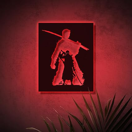 Wooden Neon Light Backlit Wall Art Anime One Piece LED Decor MDF Laser Cut Light Art for Home Bedroom Office Gaming Room Gift Decorative Wall Lamp (red, s)