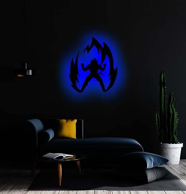 Stylish Wooden Superhero, AnimeGoku 3D Wall Art Design LED Backlight Lamp | Game Lovers Kids Room Decorative Wall Design for Living Room, Bedroom, 18x18 Inch