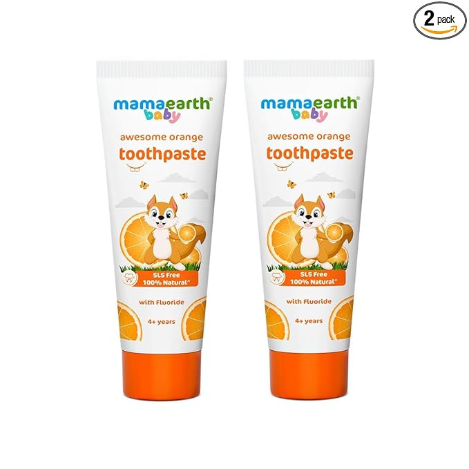 Awesome Orange Toothpaste For Kids With Fluoride - 50 g (Pack of 2) | Sulfate Free | Cleanses Teeth | Provides Healthy Teeth & Gums