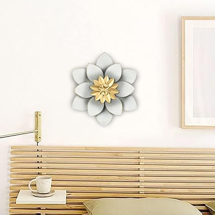 Metal Flower Wall Decor, Iron Floral Sculpture, Farmhouse Hanging Rustic Decoration for Bedroom, Living Room, Bathroom, Kitchen - Grey, 9.5", 1PCS