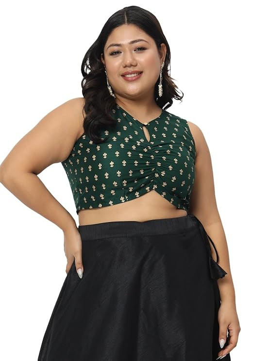 studio rasa Women's Plus Size Chroma Block Printed Crop Top for Wedding Festive Party