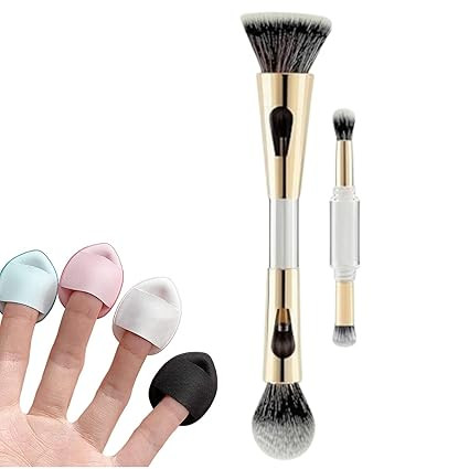 Makeup Brush Kit Set Professional with Sponge – Kabuki Foundation Brush, Blush Powder Contour Brushes, All-in-One Makeup Tools for Women 4 in 1 Multi Functional Makeup Brush with Dual End Design for Face and Eye Application