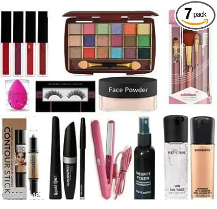 Professional Makeup Kit with 15 Color Shimmer Eyeshadow Palette, Mini Makeup Brushes, Face Powder, Hair Straightener, Beauty Blender, Mascara Set, Pink